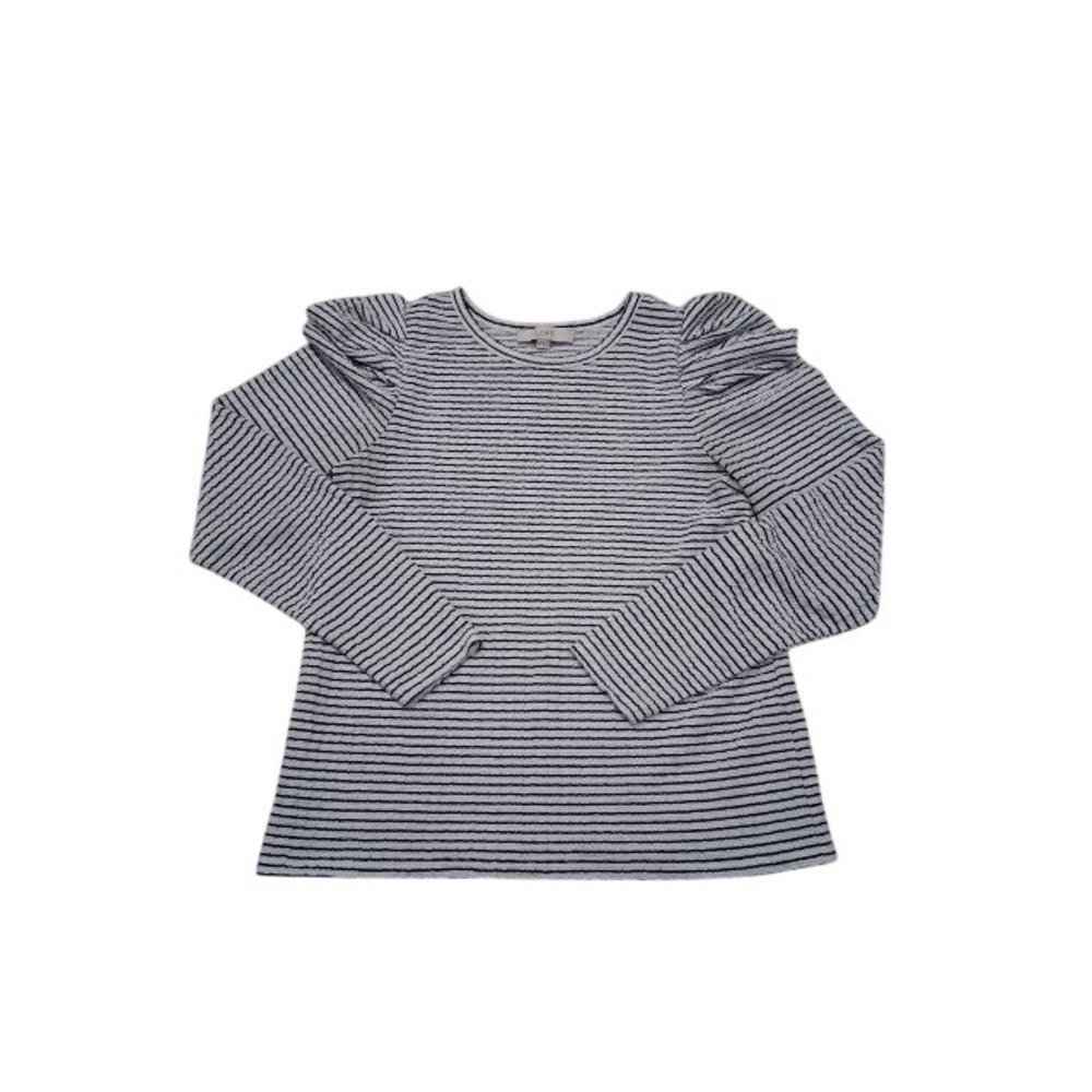 Loft Womens‎ Navy White Striped Puff Shoulder Textured Long Sleeve Top Size M